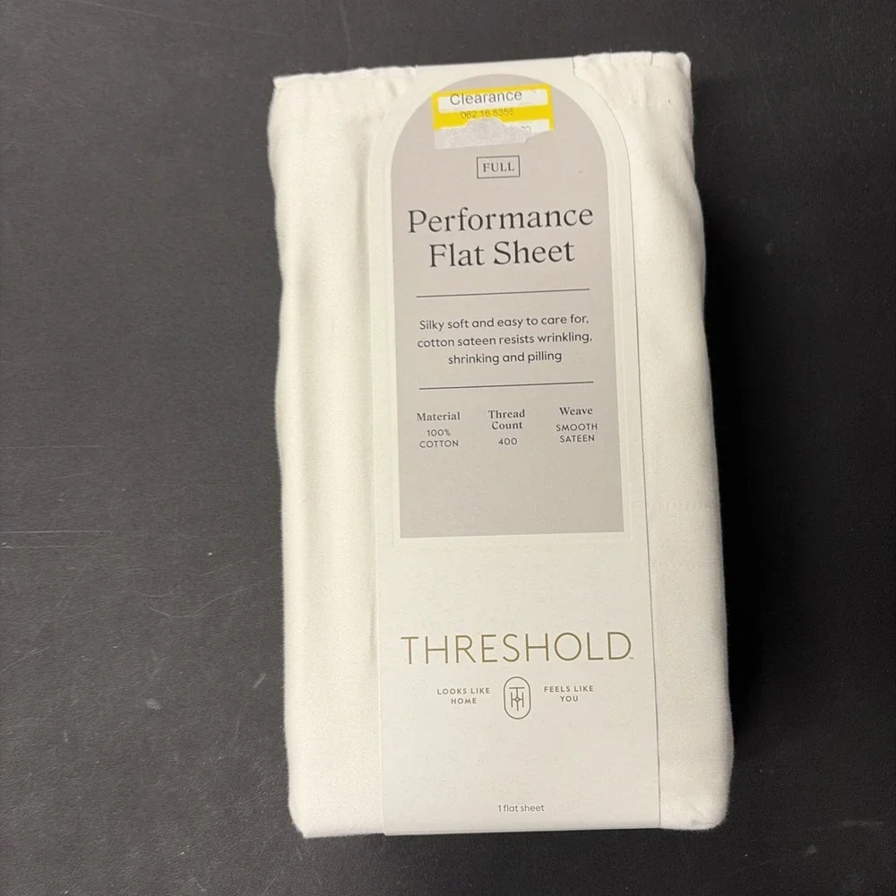 Threshold FULL Performance Flat Sheet Silky Soft Sateen SOUR CREAM 400 TC 20543